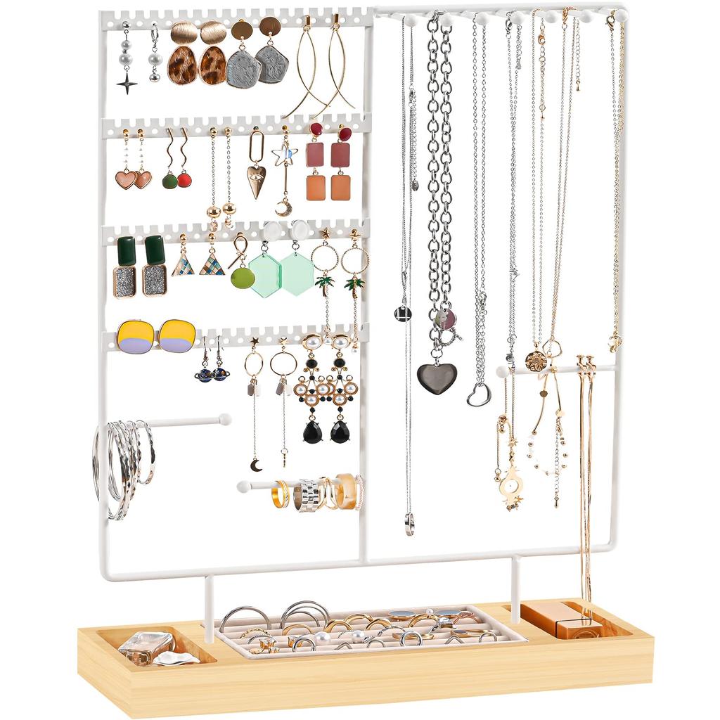 ProCase Accessory Stand Jewelry Stand with 72 Hooks Earring Holder Necklace Storage Display Storage Ring Necklace Earrings White