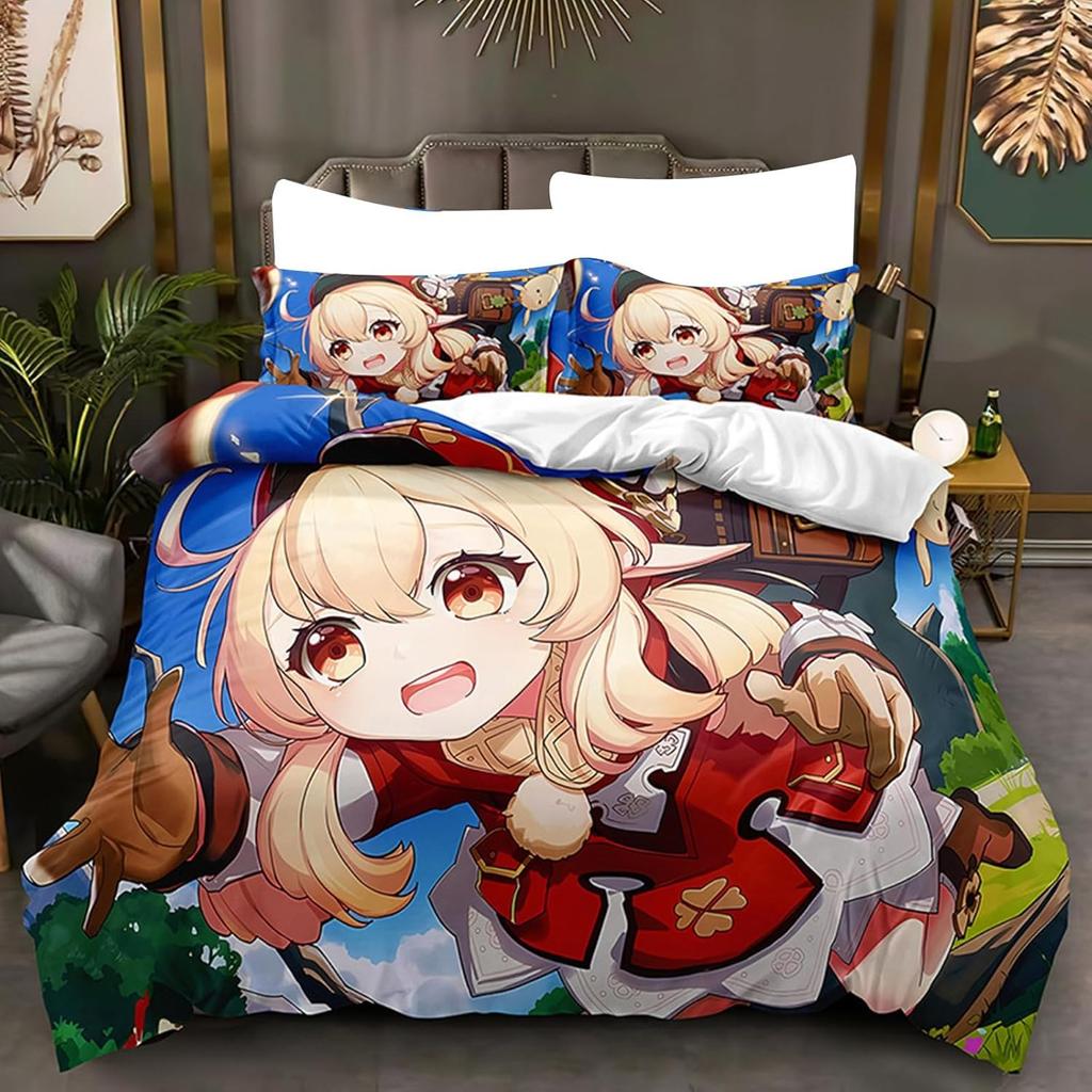 G-Genshin Impact Game Gamer Cartoon Comforter Bedding Set,Duvet Cover Bed Set Quilt Cover Pillowcase,King Queen Size Bedding Set