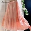 Prairie Chic Spring Summer Women Midi A-Line Skirt High Waist Cotton Hollow Out Skirt Elegant Floral Embroidery Ladies' Basic Skirt