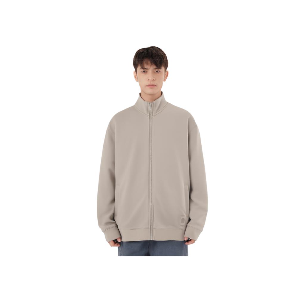 Li Ning Sports Trend Series Solid Color Zipper Stand Collar Comfortable Breathable Loose Sweatshirt Men Sweatshirt Khaki AWDU847-1