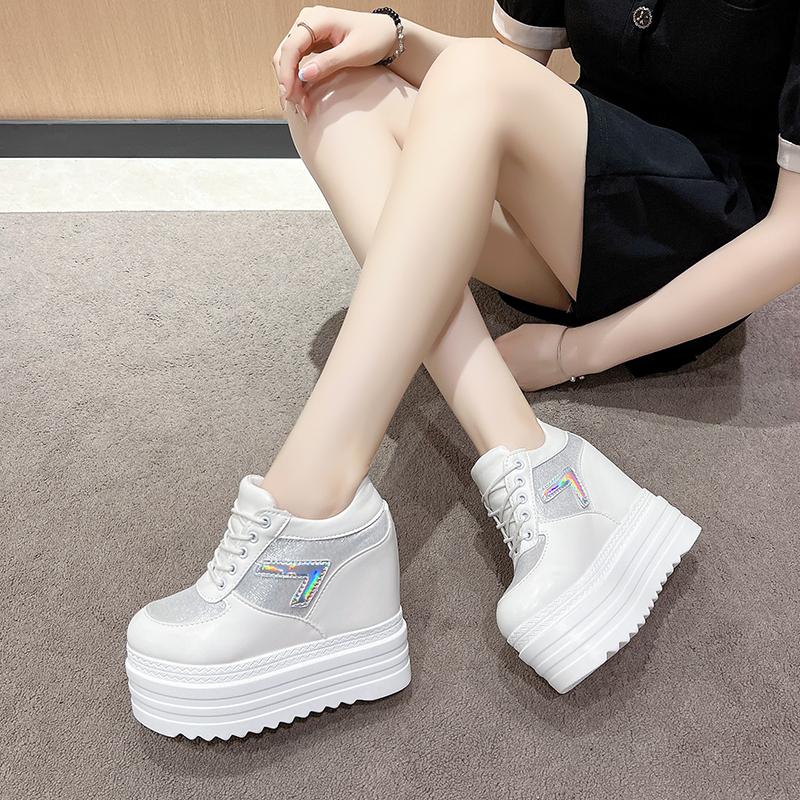 Fashion 2025 Autumn Women High Platform Shoes Height Increasing Casual Shoes 13CM Thick Sole Trainers Breathable Shoes Women Sneakers