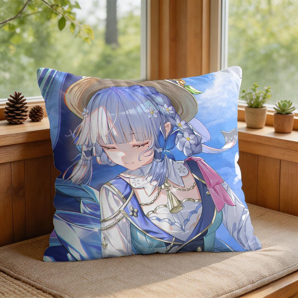 Kamizato Ayaka Genshin Impact Cushion Cover Square Short Plush Pillow Case Living Room Sofa Home Decor Funda X