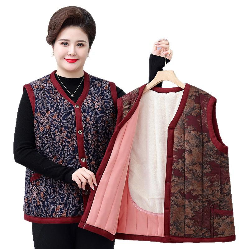 Warm Plus-Size Camel Down Vest with Fleece Lining for Middle-Aged and Elderly Women