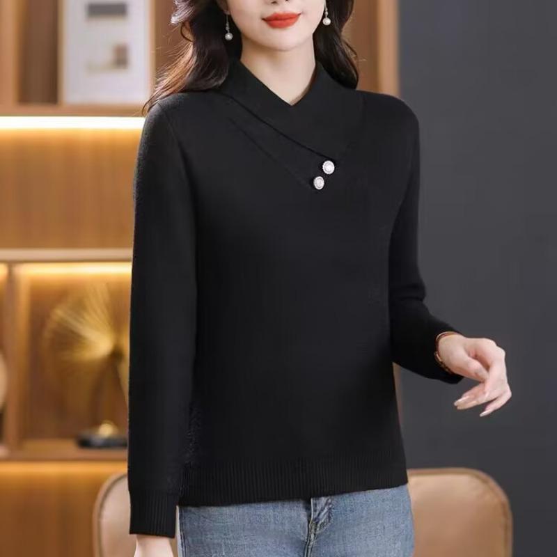 

Свитер с перекрещенным воротником для женщин, новый осенне-зимний, материнский, из шерсти, вязаный базовый свитер 2XL