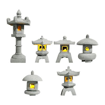 Pagoda Miniature Figurine Fish Tank Decor with Light Decorative Bonsai Decor