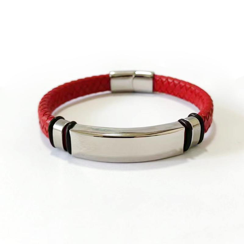 10-миллиметровый панк-браслет с индивидуальным текстом и логотипом, красный и черный, мужской кожаный браслет, браслет из нержавеющей стали для женщин, идентификационный браслет. No custom-18cm