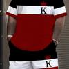 Men's Fashion Crown Print 2-Piece Set: Short Sleeve Tee & Drawstring Shorts. Color Block Streetwear for Holiday/Vacation