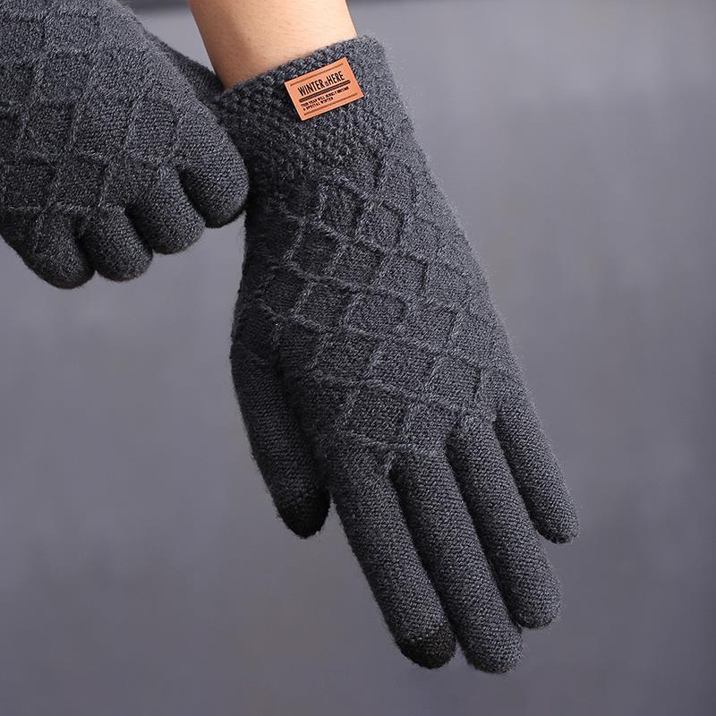 

Male s Gloves Winter Spring Touch Screen Warm Rhombus Thickened Wool Jacquard Knitting Business Cell Phone Game Male Biking Glo Practical Use One Size