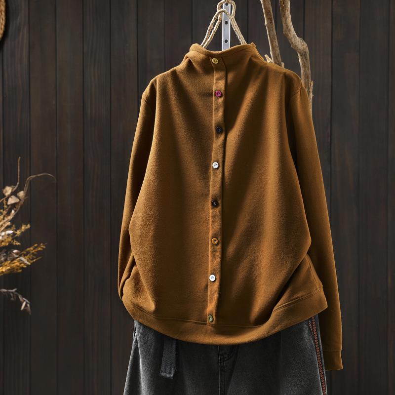 2025 Bojiafan Women's Half-High Collar Plush Sweatshirt with Stylish Colorful Buttons