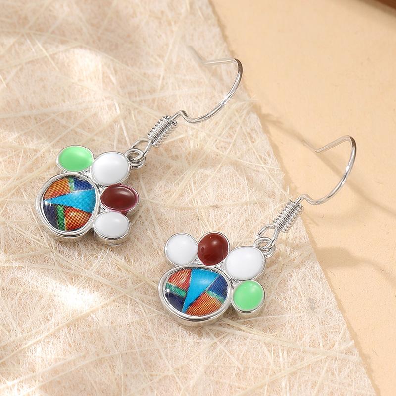 Creative Colored Stone Inlaid Cat Paw Designed Pendant Earrings for Women's Exquisite Festival Jewelry Accessories Gifts