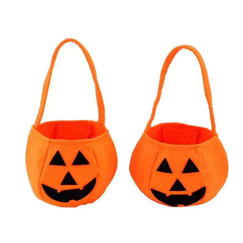 Halloween Candy Bags for Kids Non Woven Tote Pumpkin Basket Cartoon Ghost Face 3D Pumpkin Treat Bags Reusable 2pcs