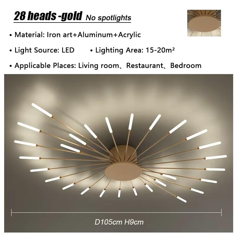 Modern Firework Led Ceiling Lights Home Decor Living Room Bedroom Ceiling Lamps Lustre Lighting Black Gold Mounted Lamp Fixtures