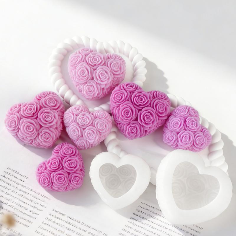 Diy Love Rose Flowers Valentine'S Day Candle Mold Aroma Gypsum Resin Silicone Mould Handmade Soap Candle Making Supplies