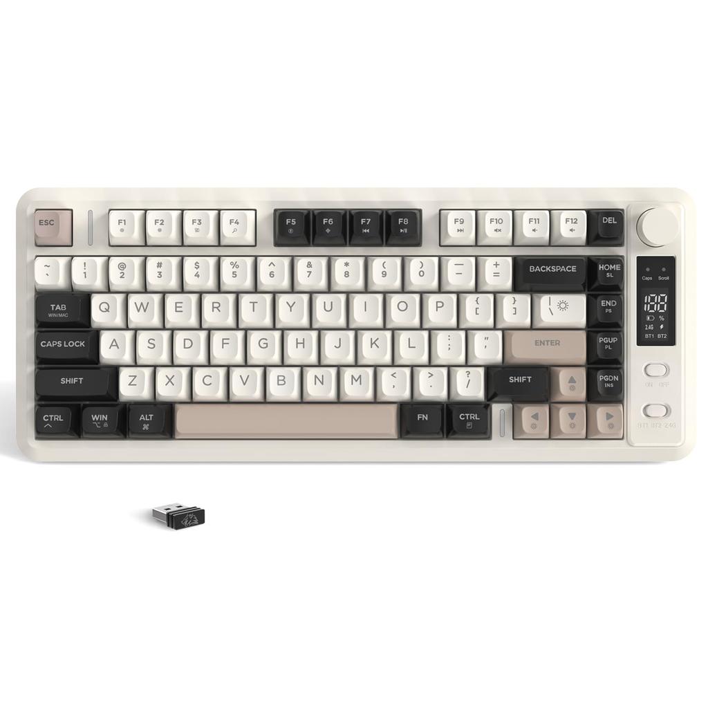 ZIYOU LANG X FREEWOLF M75 Wireless Gaming Keyboard with Smart Display PBT Gradient Rainbow TKL Membrane Keyboard with Mechanical Feel for & Knob,