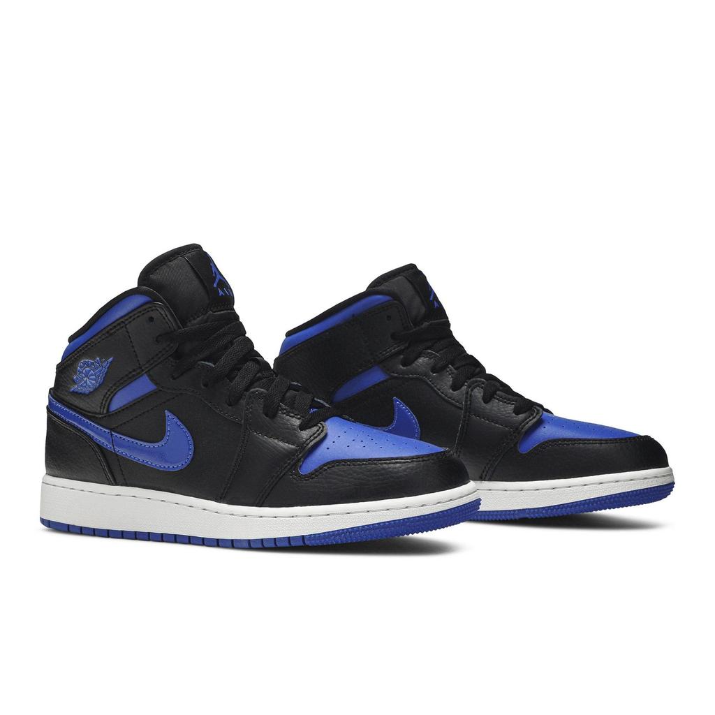 Air Jordan 1 Mid Grade School 'Black Hyper Royal' (Unisex) Black / Hyper Royal / White Kids' Basketball Shoes 554725 068