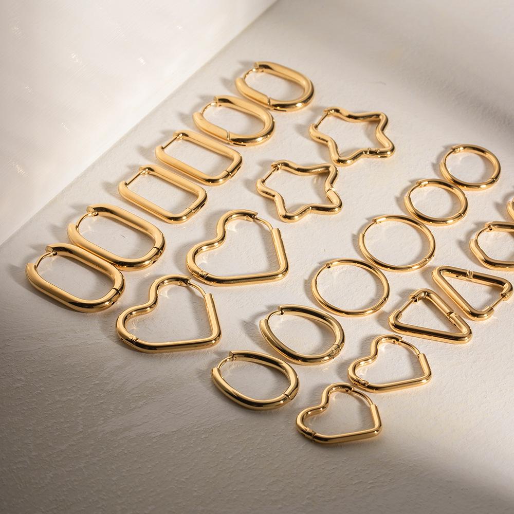 Minimalist Geometric Ear Clips Fashion Five Point Star Heart Titanium Steel Earrings for Women