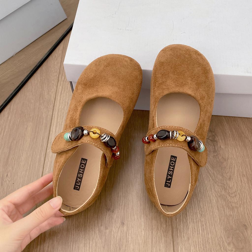 Retro French round head shallow mouth flat sole shoes women's 2025 new autumn versatile skirt Mary Jane shoes
