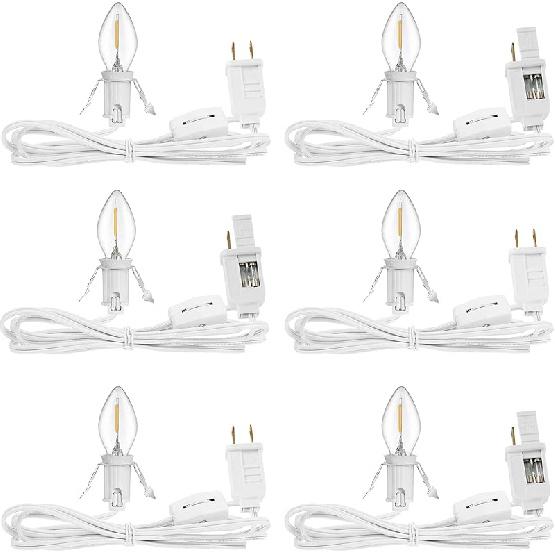8 Packs 6FT Salt Lamp Cord with Turn ON Off Switch, Blow Mold Light Kit Replacement with C7 LED Bulb Village Light, Blow Mold Cord with 2 Spare Fuses 6