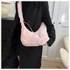 Solid Color Bow Decoration Plush Shoulder Bag With Zipper Closure For Daily Use