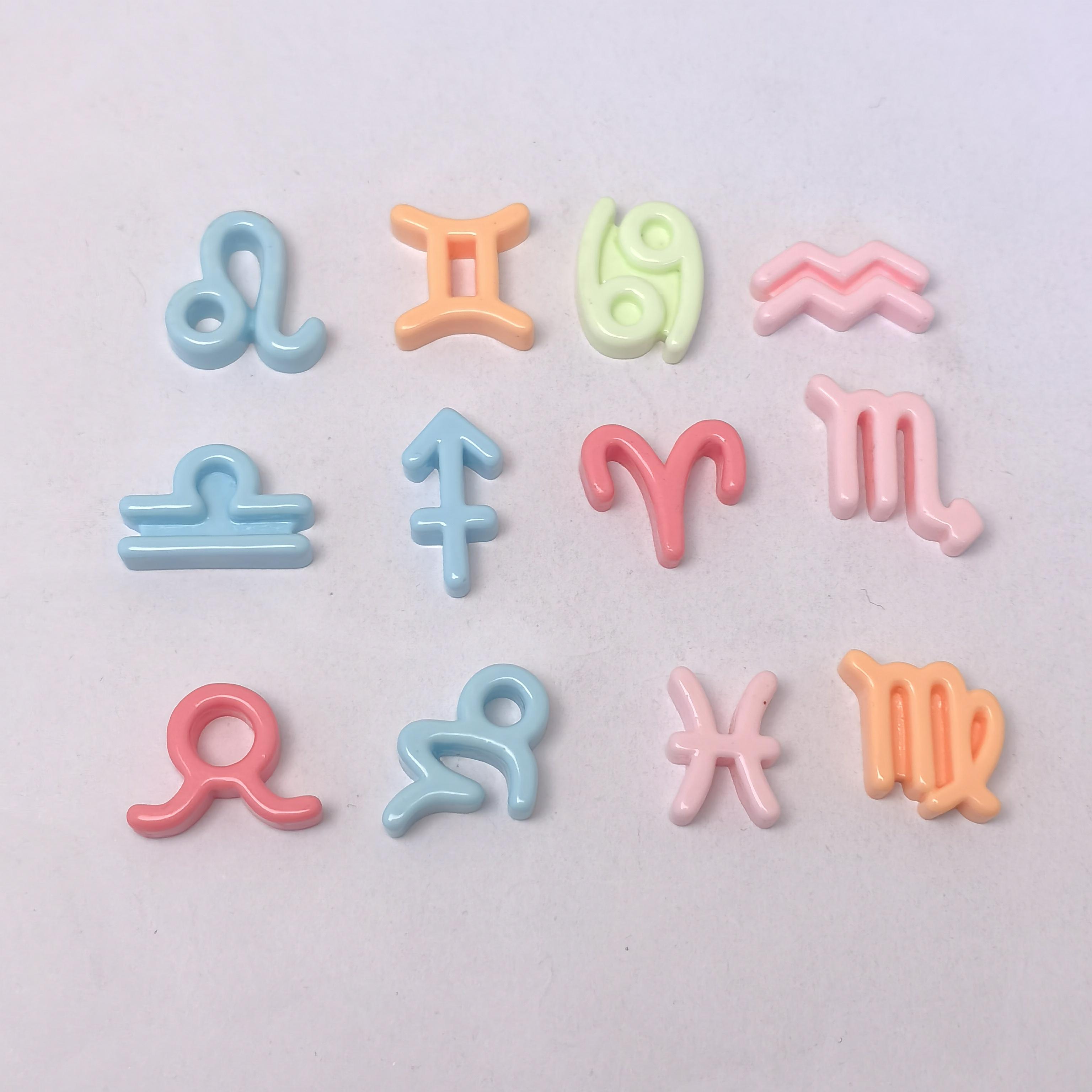 100pcs Kawaii 12 Constellation Signs Resin Flatback Cabochon DIY Decorative Craft Scrapbooking Accessories about10*20mm-100pcs/bag