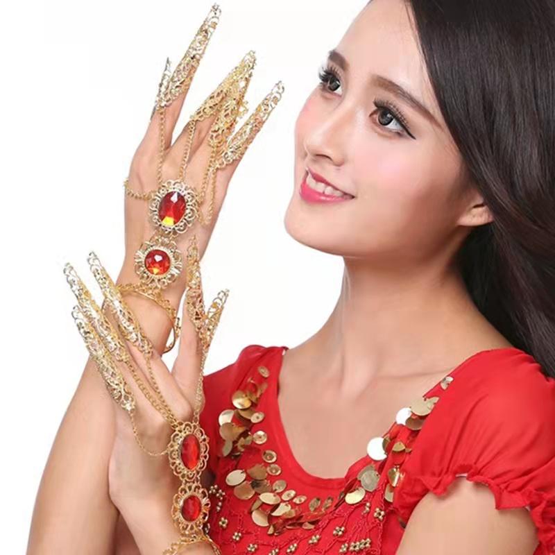 1 Stück Bauchtanz-Finger für Damen und Mädchen, indischer Thai-Finger, goldener Schmuck