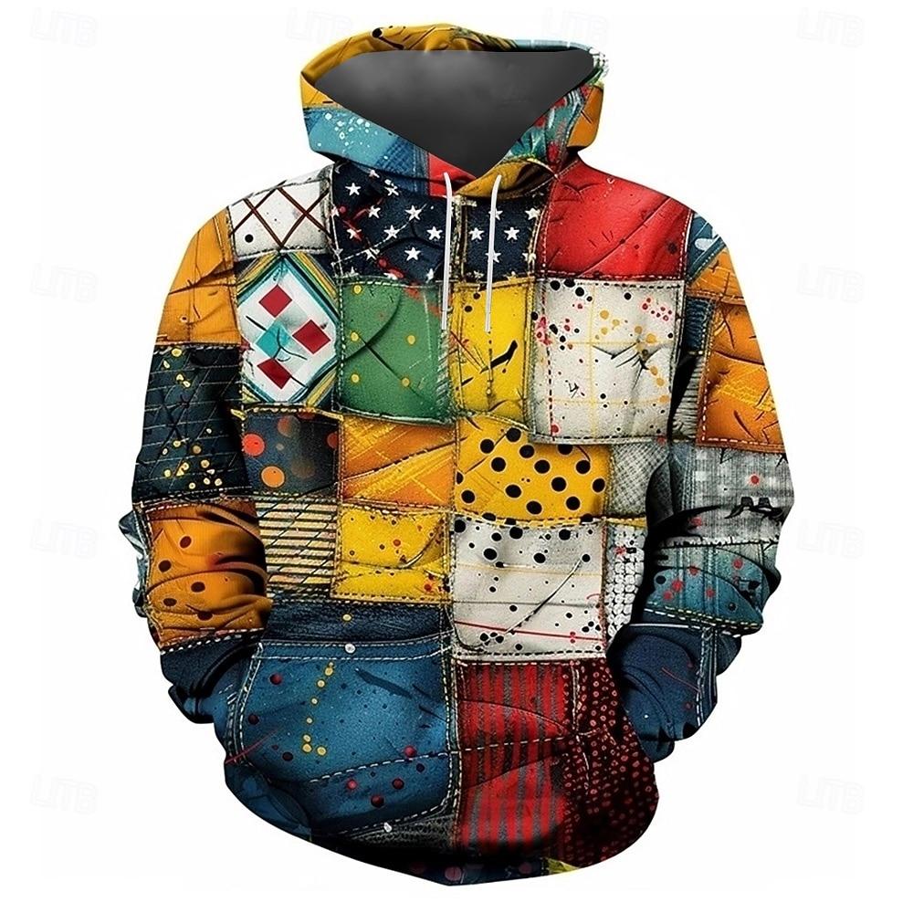 Herren Patchwork Kapuzenpullover Sweatshirt Mode Cool Täglich Langarm Rundhalsausschnitt Party Urlaub Streetwear