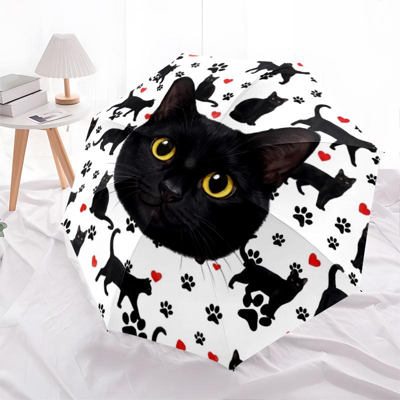 1 Stück Automatischer Faltregenschirm - Süßes Katzen-Hasen-Muster, Tragbares & Faltbares Design mit 8 Speichen, Weihnachts-Geburtstagsgeschenke