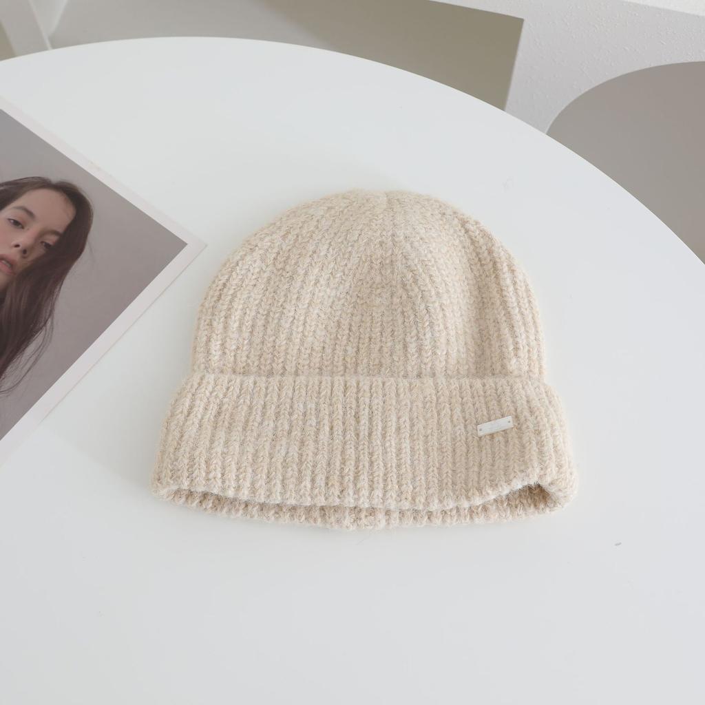 Metal Label Simple Knitted Hat for Women In Autumn and Winter New Warm and Thickened Cold Hat To Show Face and Protect Your Face