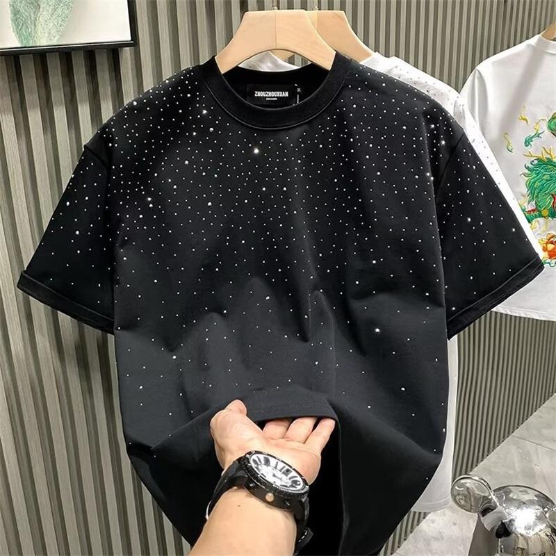 

Men s Women s Sparkly Rhinestone T-shirt Short Sleeve Crew Neck Glitter Streetwea 4XL чёрный
