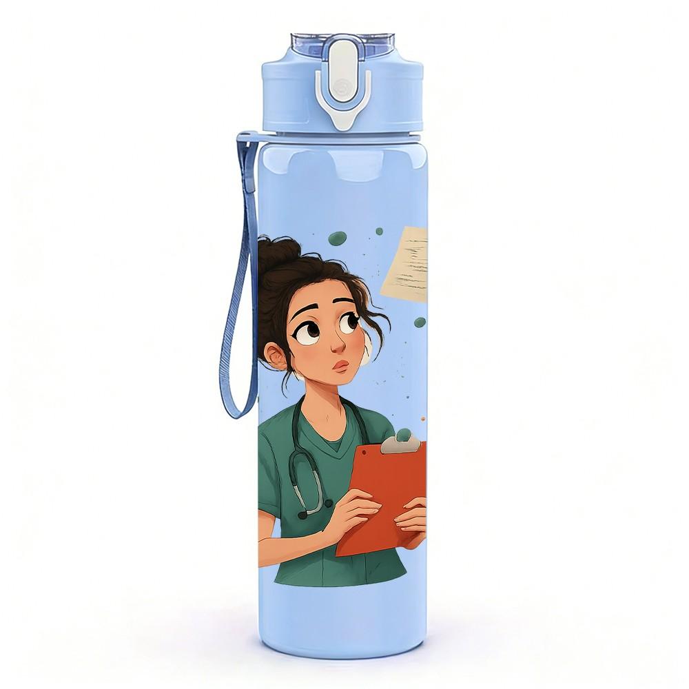 1PC Girl Reading Book Art Print 750ml Color Plastic Sports Water Bottle Leakproof Flip Straw Lid Suitable for Sports Office Home Use