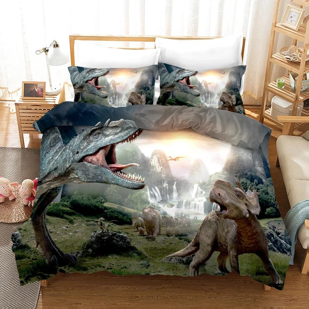 3D Dinosaur Duvet Cover Jurassic Comfortable Duvet Quilt Cover Pillowcase Bedding Set Children Bedroom Decoration Home Textile