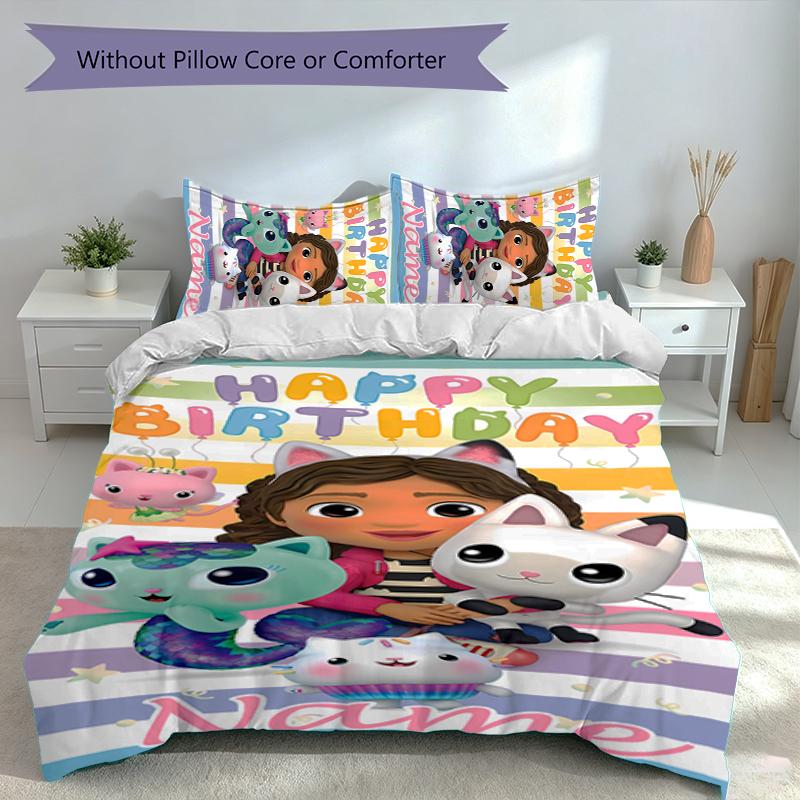 3pcs Custom Name Gabby's Dollhouse Set,Includes 1 Duvet Cover and 2 Pillowcases,All-season Bedroom Decor