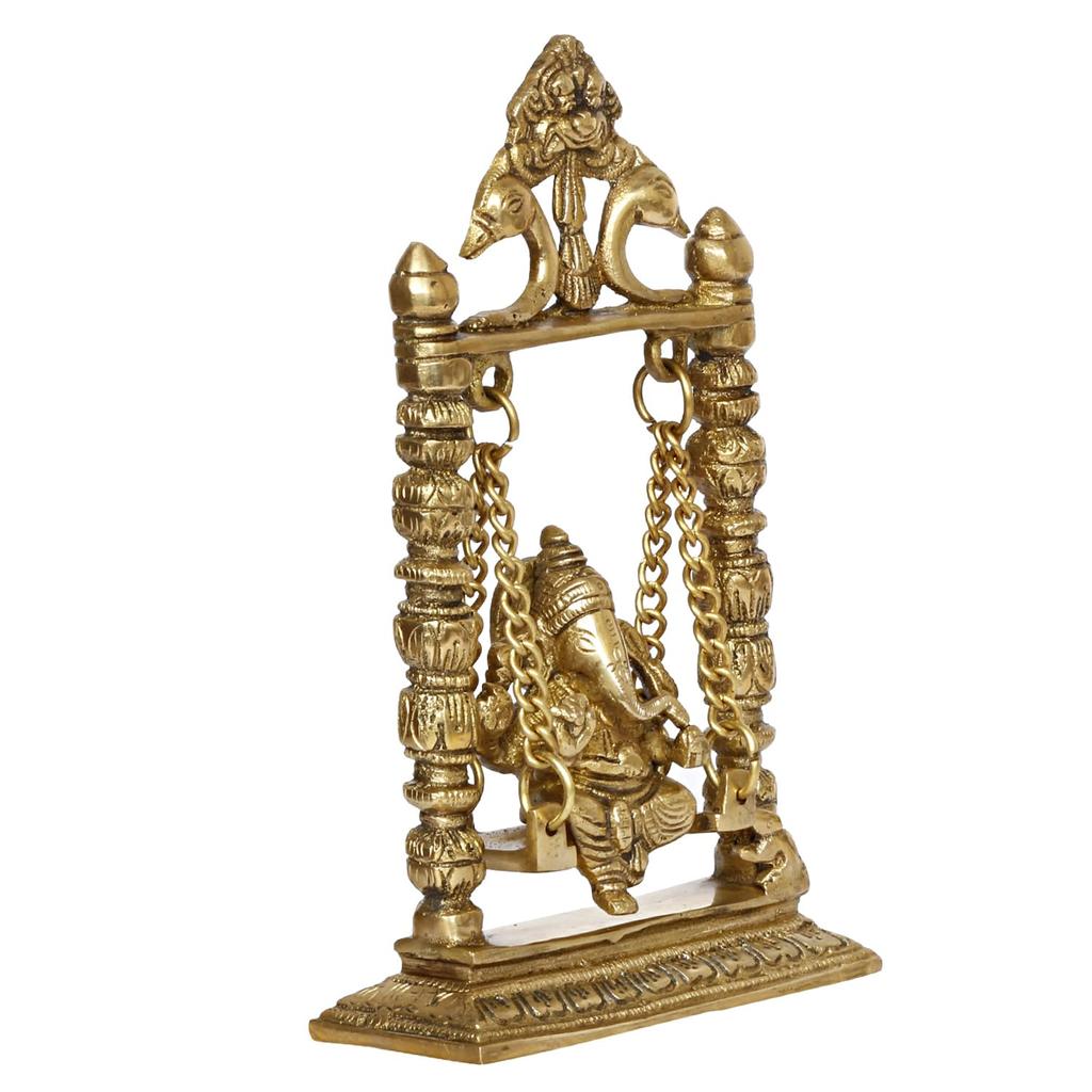 100% Pure Brass God Ganesh Bhagwan Jhula Idol, Gold Color, Height - 10 Inch