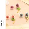 Retro Rhinestone Stud Earrings with Mini Flower Design and Enamel Drip Oil - Mori Style and Literary Three-Dimensional Court Style