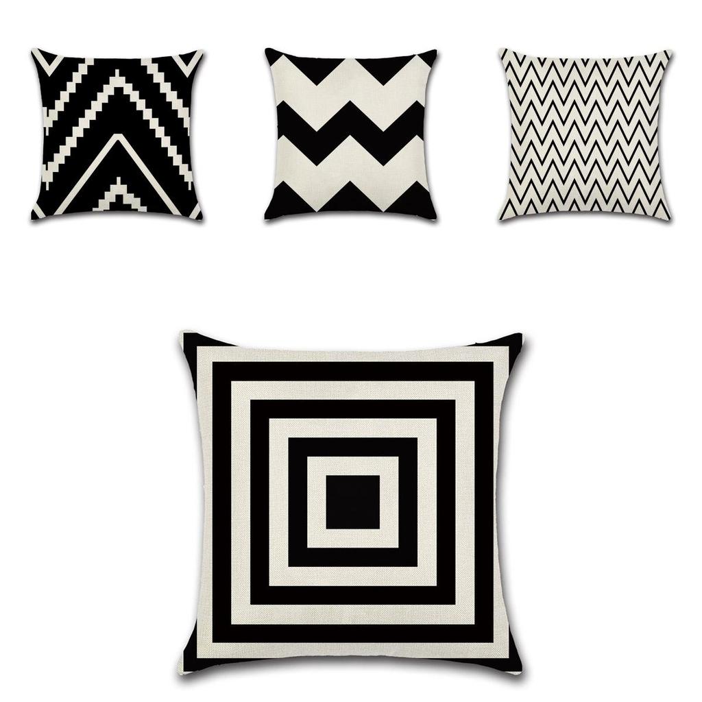 Elegant Black White Geometric Waves Cushion Cover For Home Bed Decoration
