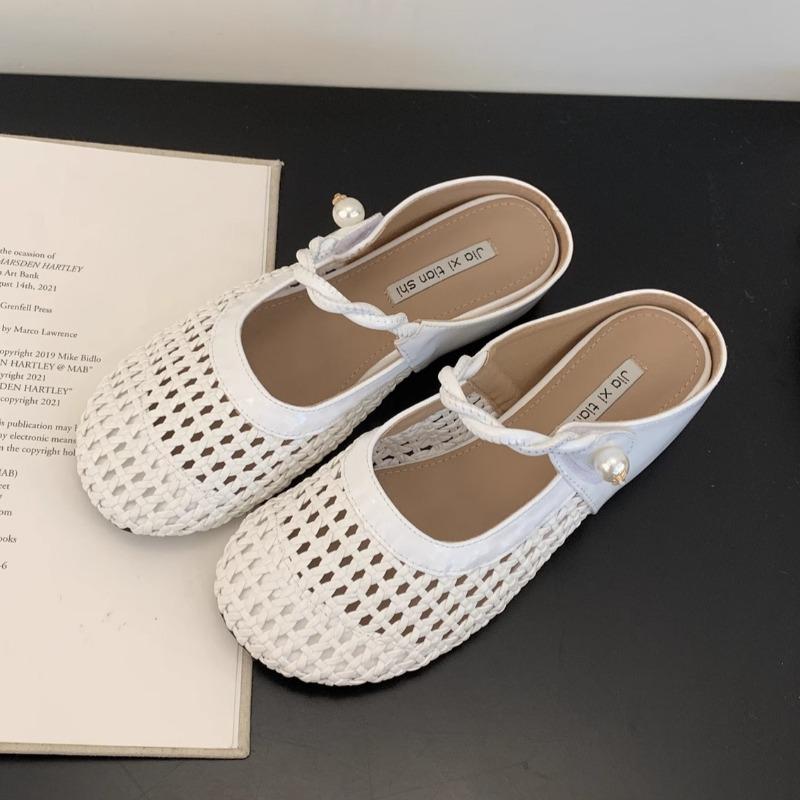 

inner height increase woven hollow bag head half slippers women s outer wear summer new breathable skirt platform sandals 40