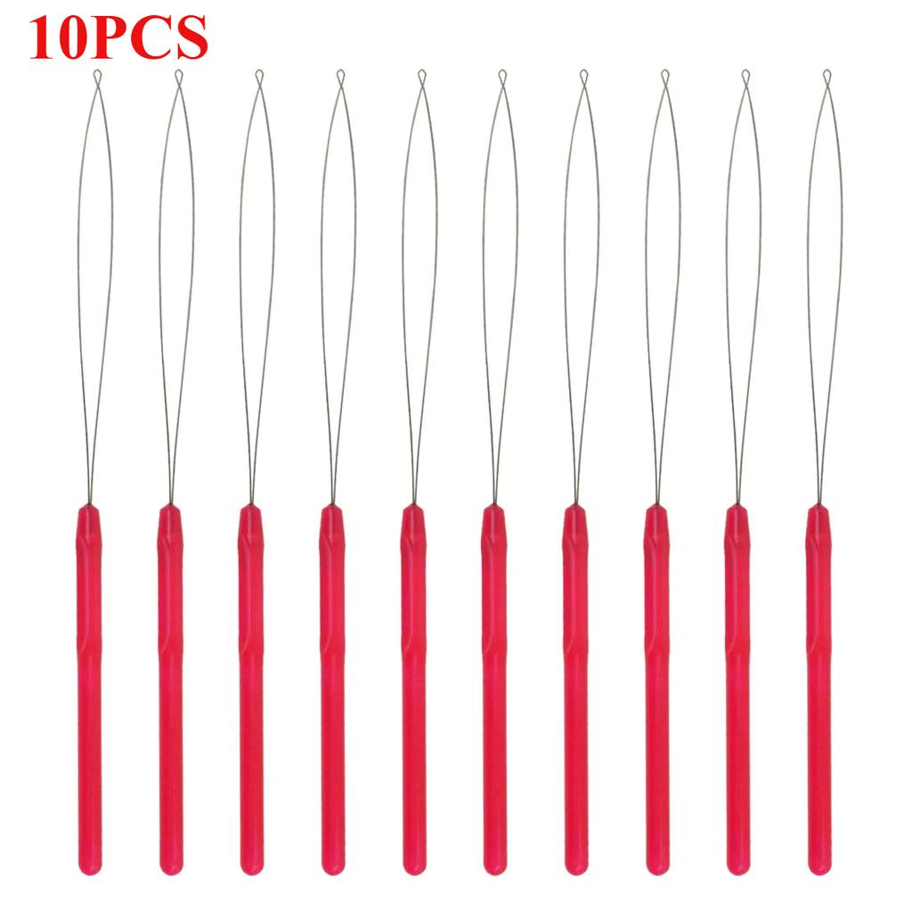 10 pcs Hair Extensions Loop Needle Pulling Hook Tool Needle Threader Loop Tool for Silicone Microlink Beads