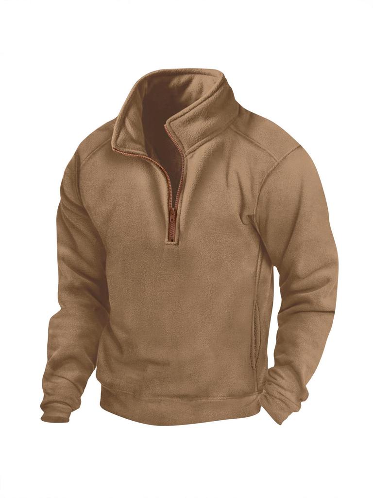 Men's Tactical Warm Stand Collar Half Zip Hoodie - Long Sleeve Outdoor Sports Pullover