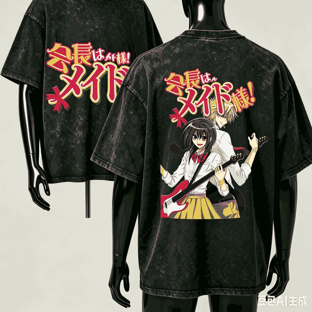 Maid Sama Washed T-shirt 2026 New Model personality Clothes shirt Year round clothing Retro Fashion Vintage Loose gift