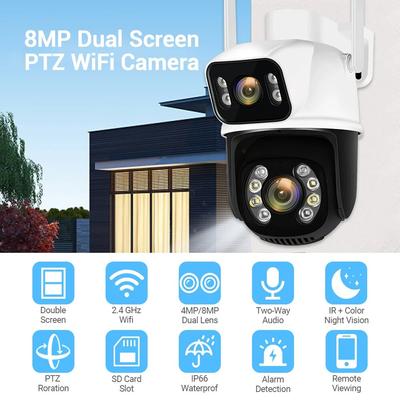 2024 8MP 4K Çift Lens Wifi PTZ Kamera Akıllı Ev Gece Görüş Çift Ekran Açık Güvenlik Koruma CCTV IP Kamera ICSEE APP