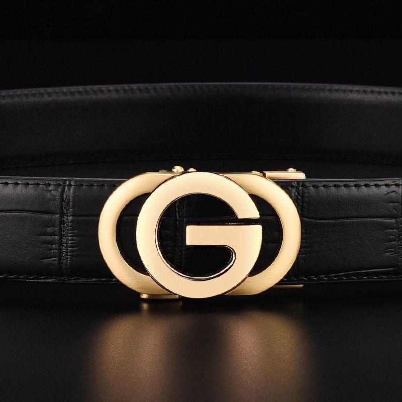 Men's Crocodile Pattern Leather Belt with Automatic Buckle - Business Style