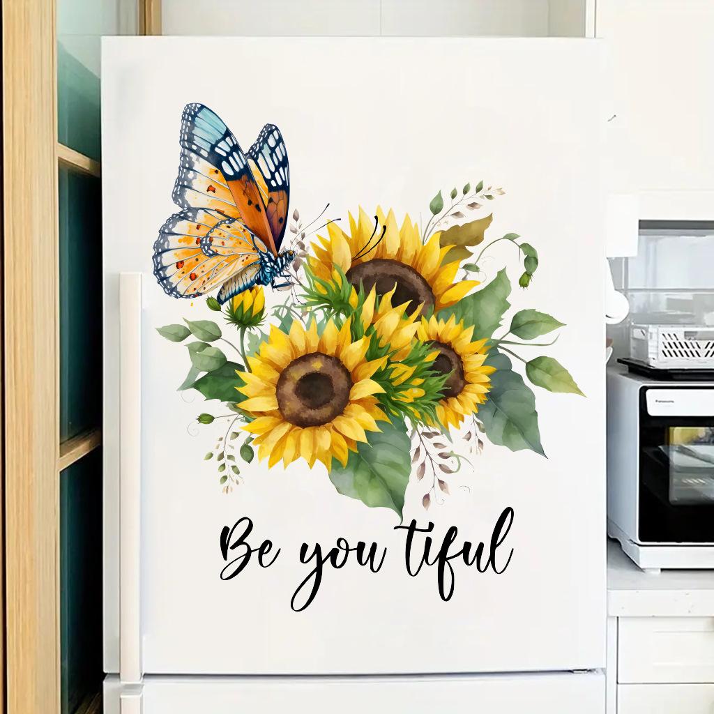 Sunflower and Butterfly PVC Fridge Decals, Self-Adhesive Wall Stickers for Living Room Bedroom Home Decoration
