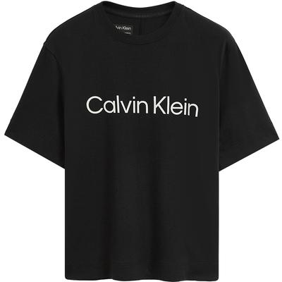 Minimalistisches Rundhals T-Shirt mit Buchstabenprint, locker geschnitten, Damenoberteile, Space-Black 4WS3K128001