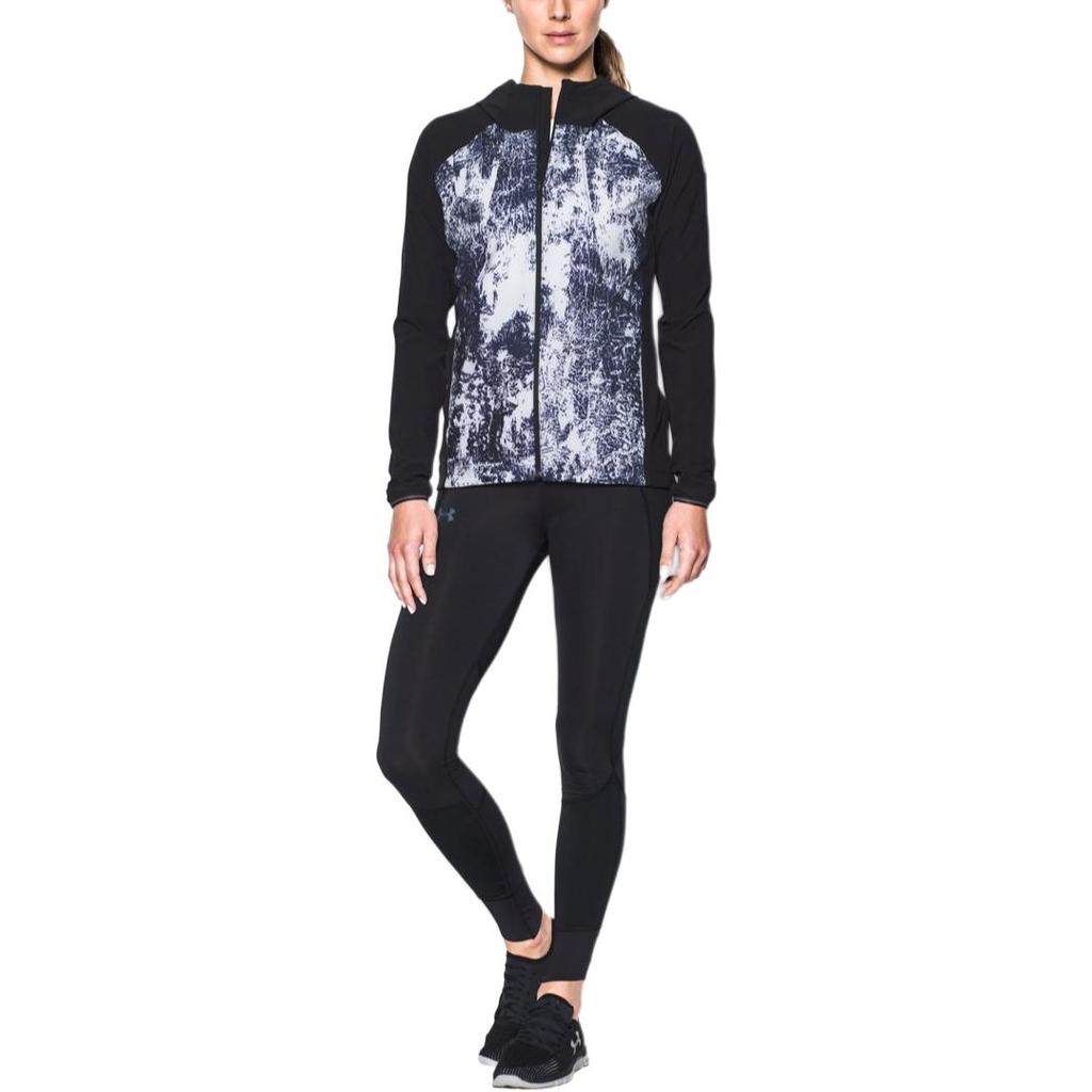 Under Armour Casual Sports Windbreaker Zip-Up Hooded Long Sleeve Jacket Women Jackets Black 1304715-001