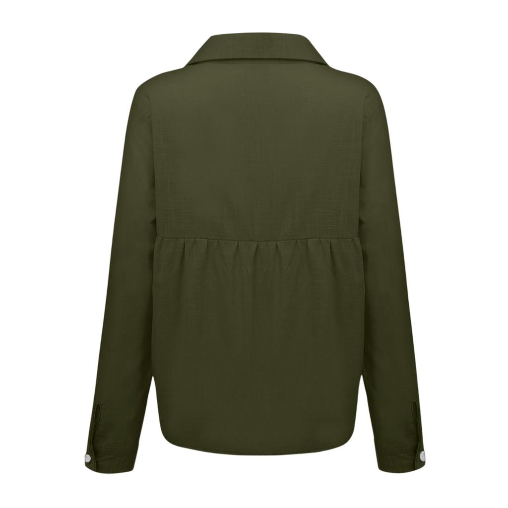 Women's Color Casual Loose Long,sleeved Linen Shirt