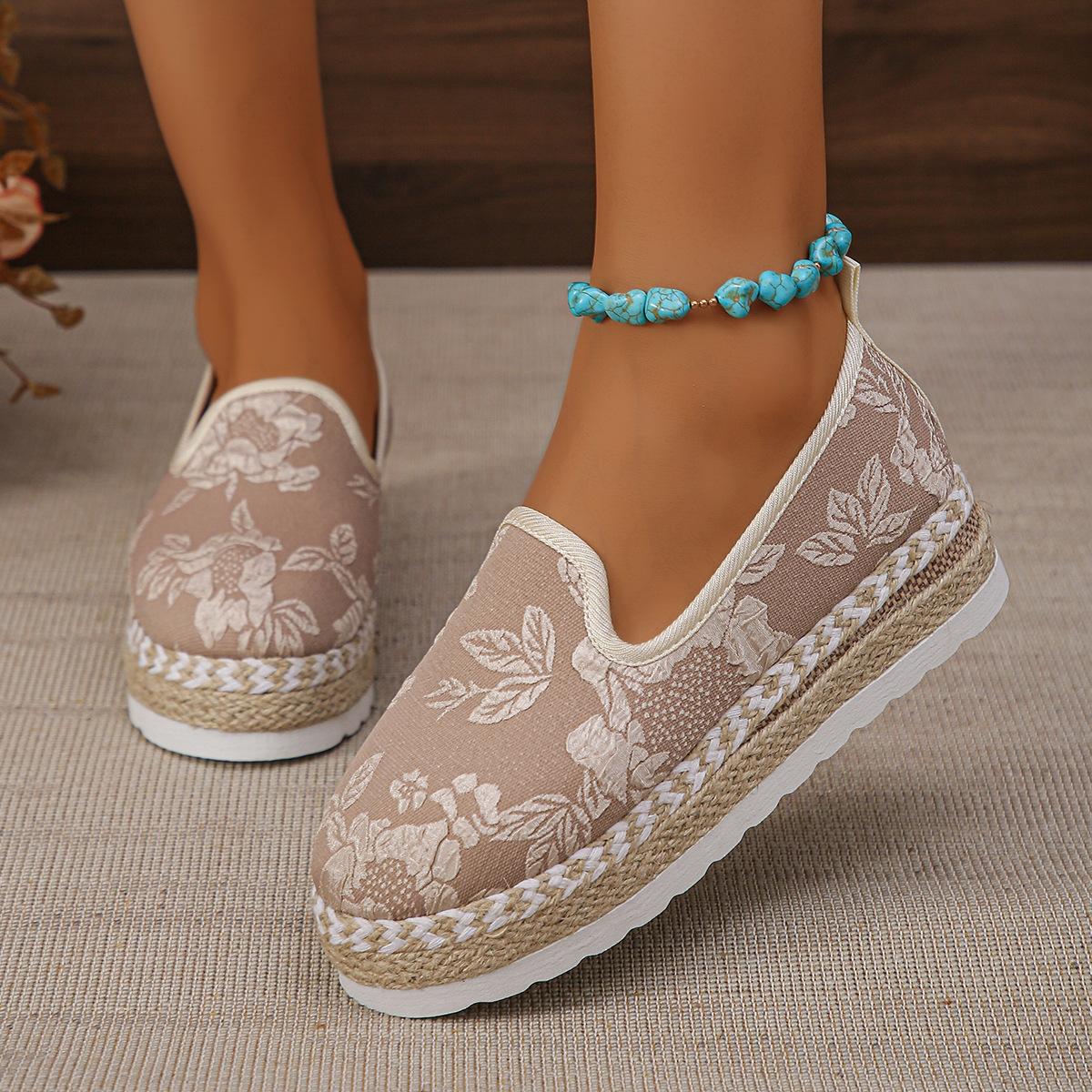 

Универсальные повседневные туфли-рыбаки большого размера на плоской подошве, женские вышитые пеньковой веревкой, толстоподошвенные туфли-бини 40 абрикосовый