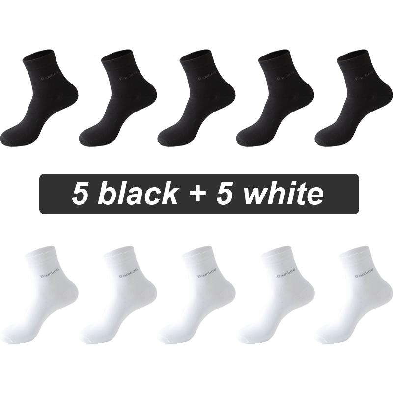 10Pairs/lot Men Bamboo Fiber Socks Casual Black White Business Anti-Bacterial Breatheable Male Sock High Quality Size 38-45