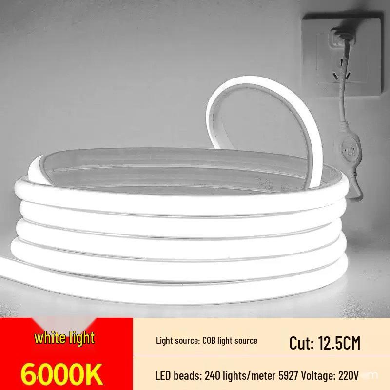 220V Outdoor Waterproof LED Strip Light, COB Linear Soft Light for Living Room Ceiling, High Brightness Ambient Lighting