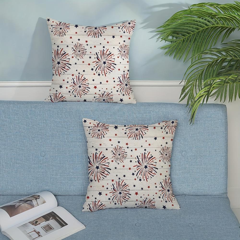 2PCS 4th of July Patriotic Red and Blue Star Pattern Pillow Cover, Country Style Zipper Closure Sofa Cushion Covers