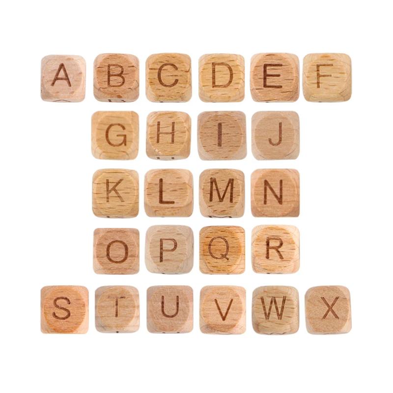 Kovict Beech Wooden Alphabet Beads Square English Letter DIY Pacifier Chain Accessories Baby For Pens Keychain Making